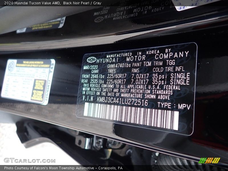 Black Noir Pearl / Gray 2020 Hyundai Tucson Value AWD