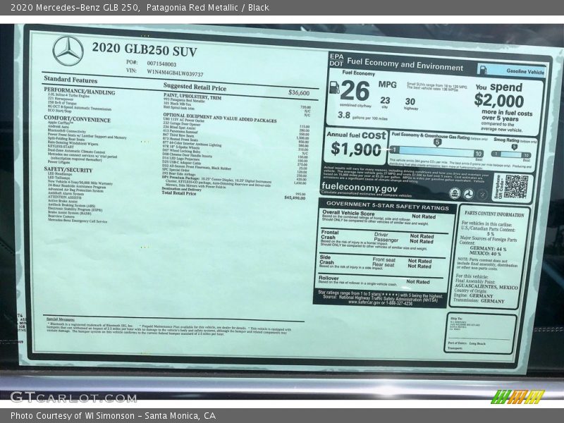 Patagonia Red Metallic / Black 2020 Mercedes-Benz GLB 250