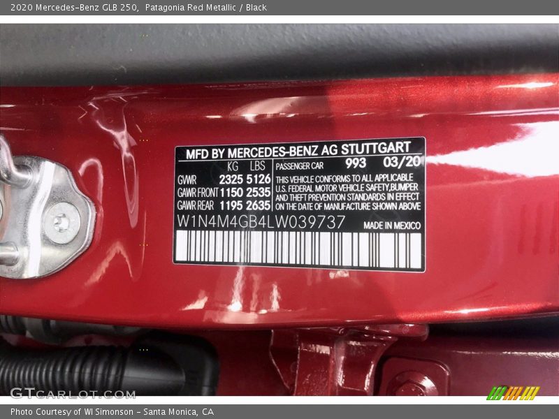Patagonia Red Metallic / Black 2020 Mercedes-Benz GLB 250