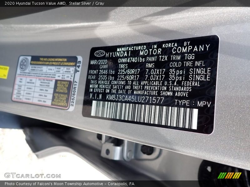 Stellar Silver / Gray 2020 Hyundai Tucson Value AWD