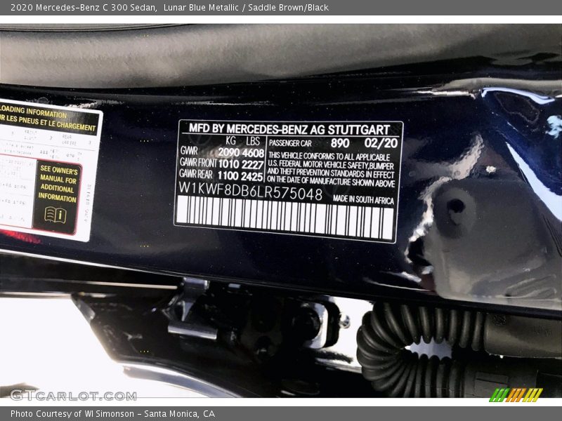Lunar Blue Metallic / Saddle Brown/Black 2020 Mercedes-Benz C 300 Sedan