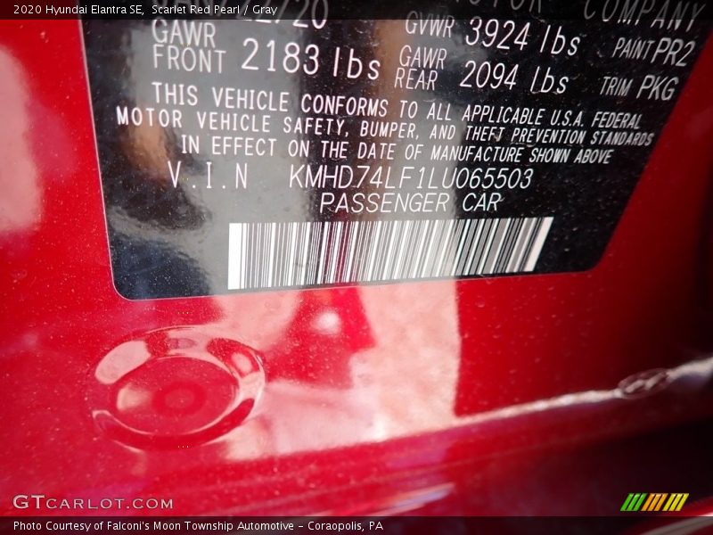 Scarlet Red Pearl / Gray 2020 Hyundai Elantra SE