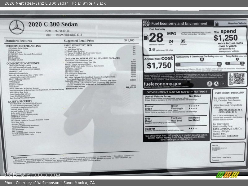 Polar White / Black 2020 Mercedes-Benz C 300 Sedan