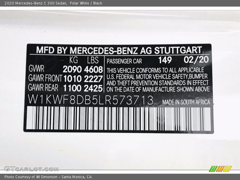 Polar White / Black 2020 Mercedes-Benz C 300 Sedan