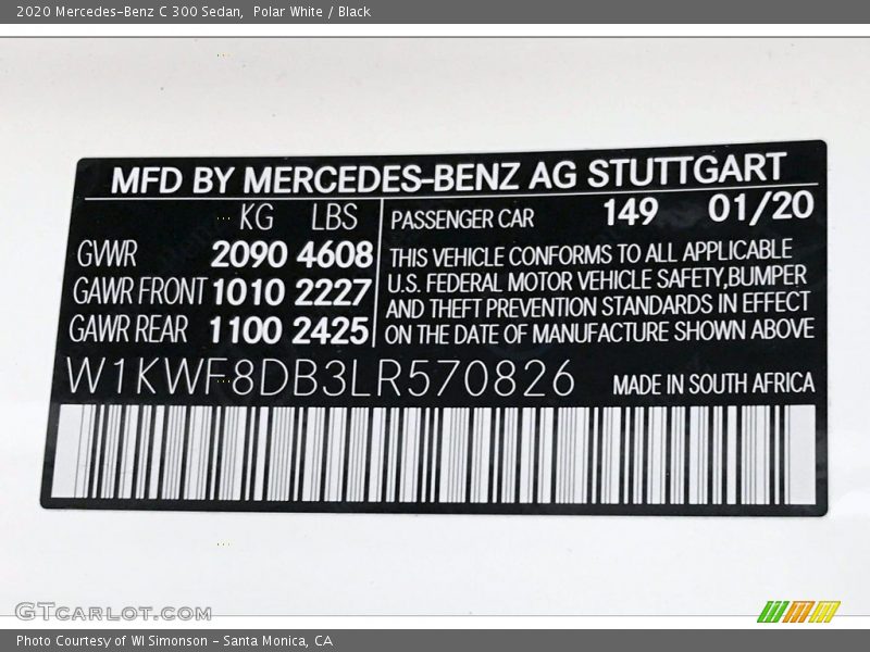 Polar White / Black 2020 Mercedes-Benz C 300 Sedan