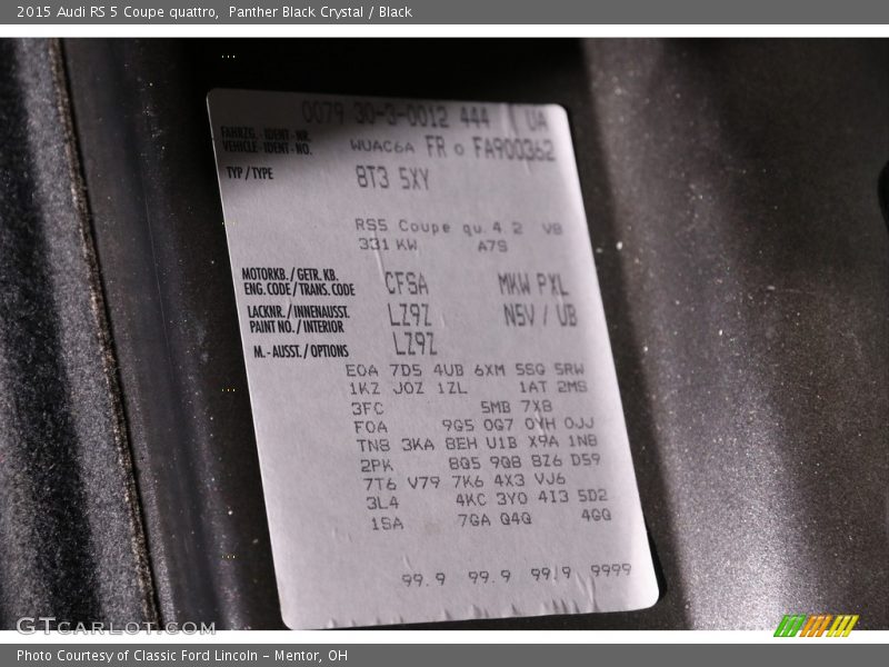 Panther Black Crystal / Black 2015 Audi RS 5 Coupe quattro