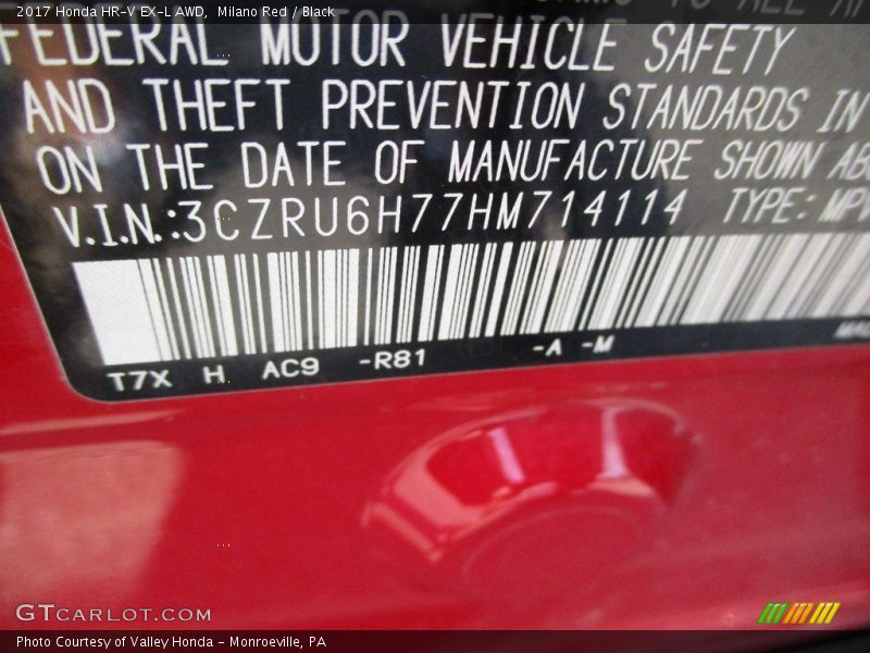 Milano Red / Black 2017 Honda HR-V EX-L AWD