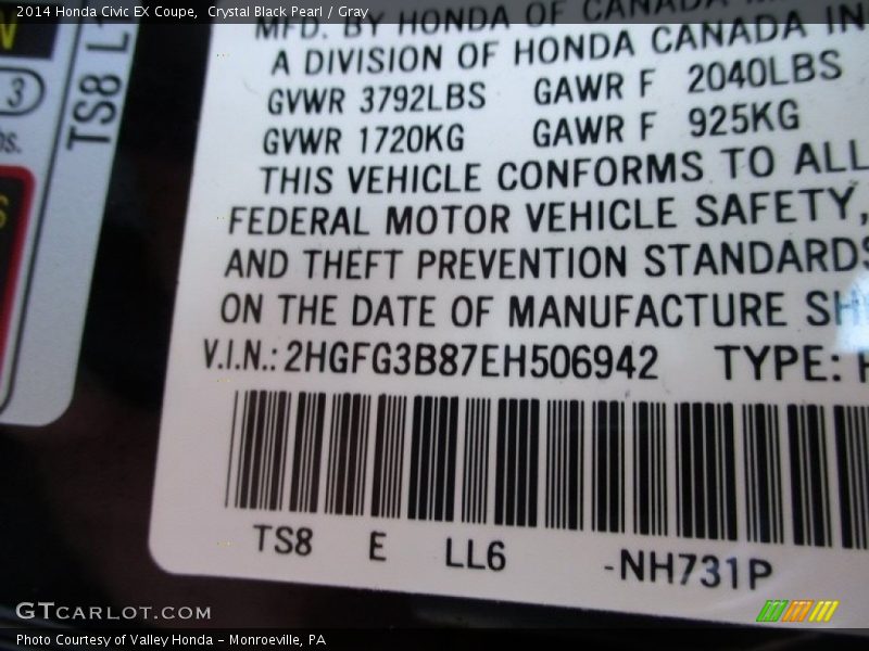 Crystal Black Pearl / Gray 2014 Honda Civic EX Coupe