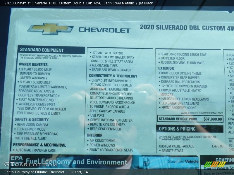 Satin Steel Metallic / Jet Black 2020 Chevrolet Silverado 1500 Custom Double Cab 4x4