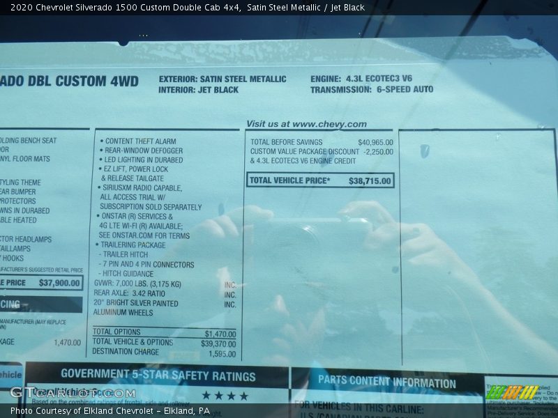 Satin Steel Metallic / Jet Black 2020 Chevrolet Silverado 1500 Custom Double Cab 4x4
