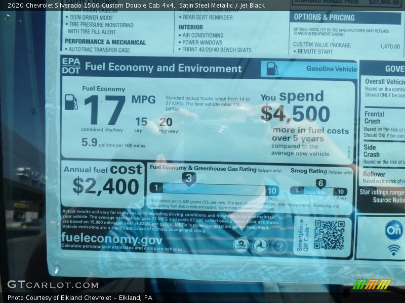 Satin Steel Metallic / Jet Black 2020 Chevrolet Silverado 1500 Custom Double Cab 4x4