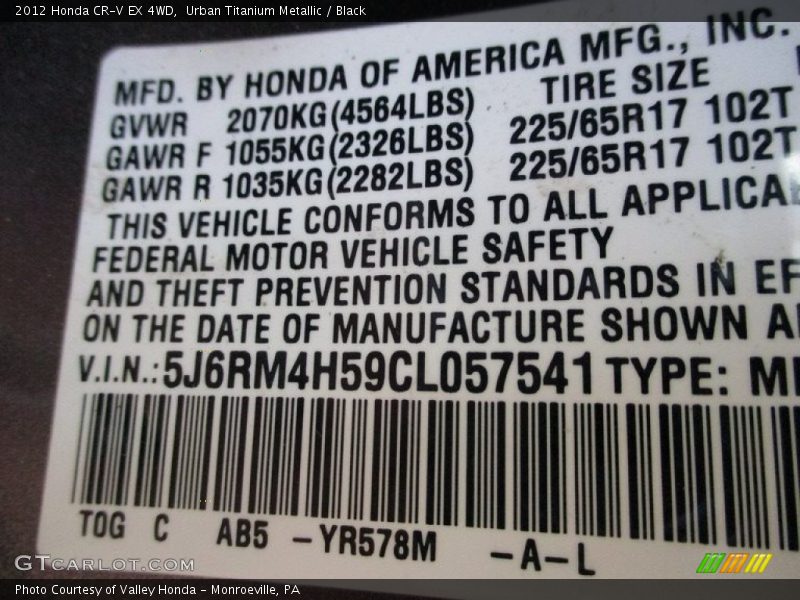 Urban Titanium Metallic / Black 2012 Honda CR-V EX 4WD