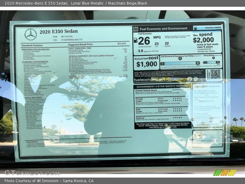 Lunar Blue Metallic / Macchiato Beige/Black 2020 Mercedes-Benz E 350 Sedan