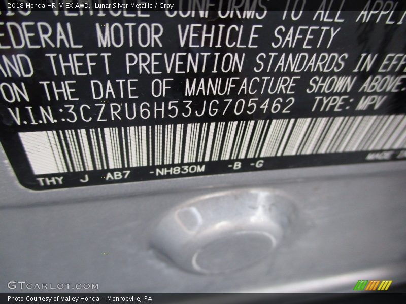 Lunar Silver Metallic / Gray 2018 Honda HR-V EX AWD