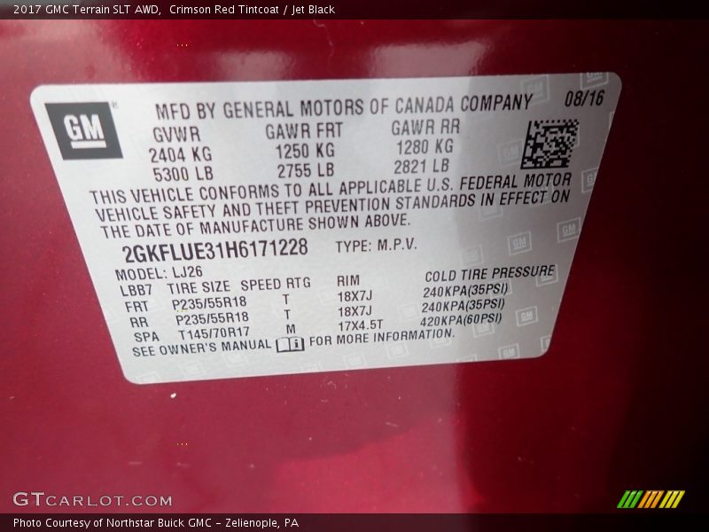 Crimson Red Tintcoat / Jet Black 2017 GMC Terrain SLT AWD