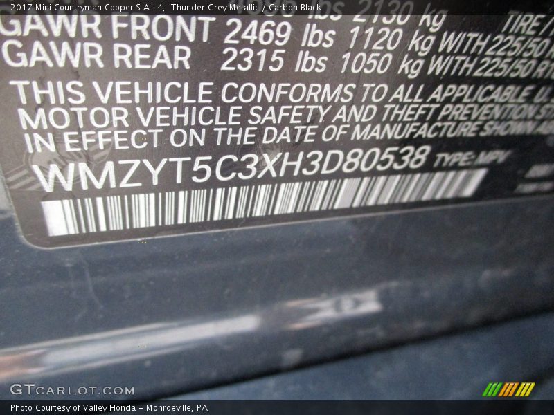 Thunder Grey Metallic / Carbon Black 2017 Mini Countryman Cooper S ALL4