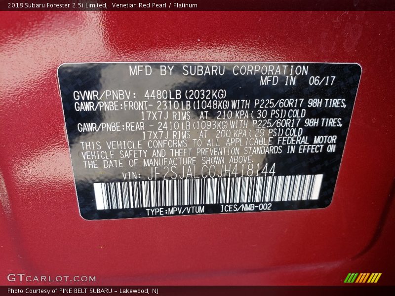 Venetian Red Pearl / Platinum 2018 Subaru Forester 2.5i Limited
