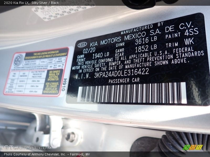 Silky Silver / Black 2020 Kia Rio LX