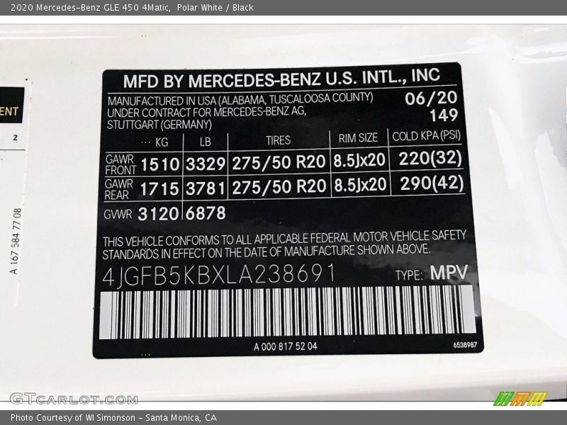 Polar White / Black 2020 Mercedes-Benz GLE 450 4Matic