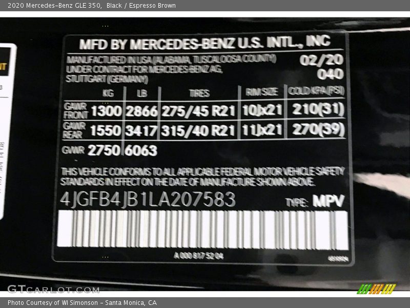 Black / Espresso Brown 2020 Mercedes-Benz GLE 350