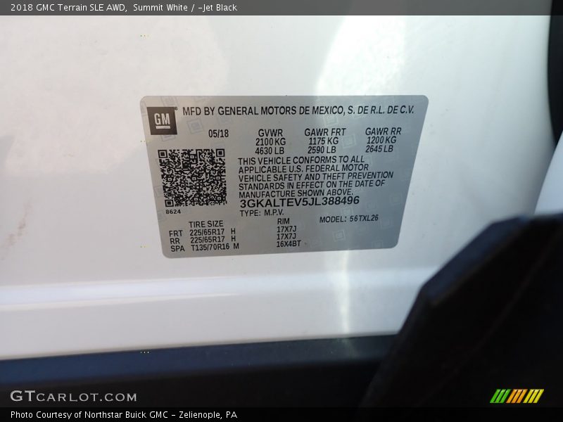 Summit White / ­Jet Black 2018 GMC Terrain SLE AWD