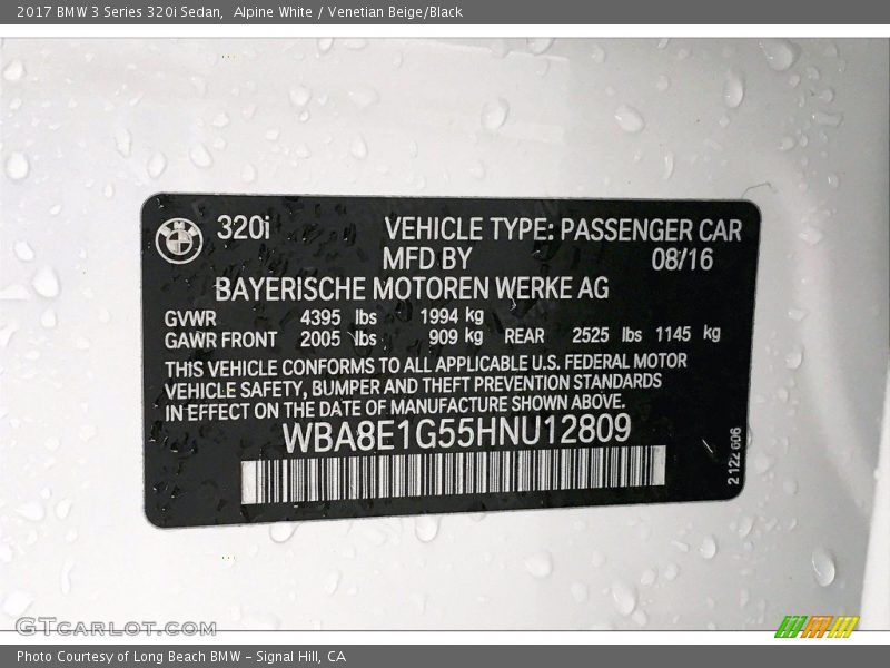 Alpine White / Venetian Beige/Black 2017 BMW 3 Series 320i Sedan