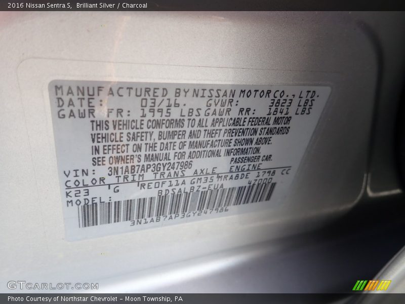 Brilliant Silver / Charcoal 2016 Nissan Sentra S