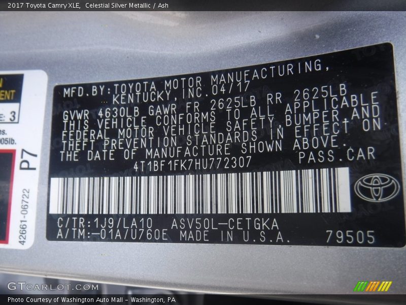 Celestial Silver Metallic / Ash 2017 Toyota Camry XLE