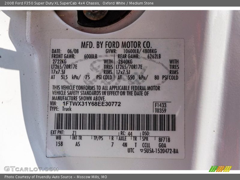 Oxford White / Medium Stone 2008 Ford F350 Super Duty XL SuperCab 4x4 Chassis