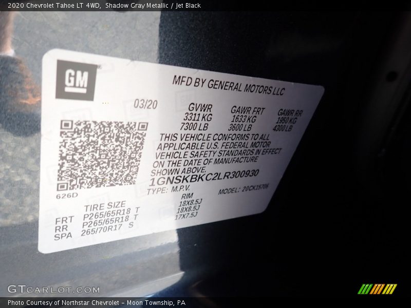 Shadow Gray Metallic / Jet Black 2020 Chevrolet Tahoe LT 4WD