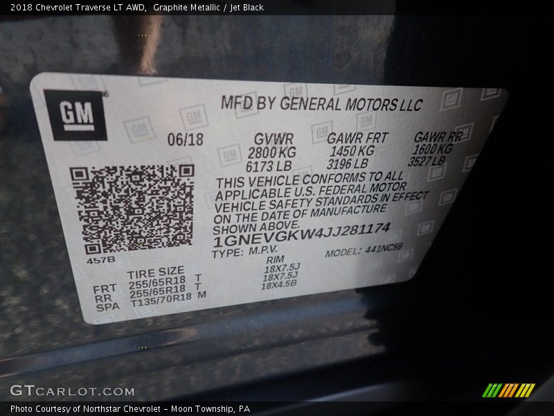 Graphite Metallic / Jet Black 2018 Chevrolet Traverse LT AWD