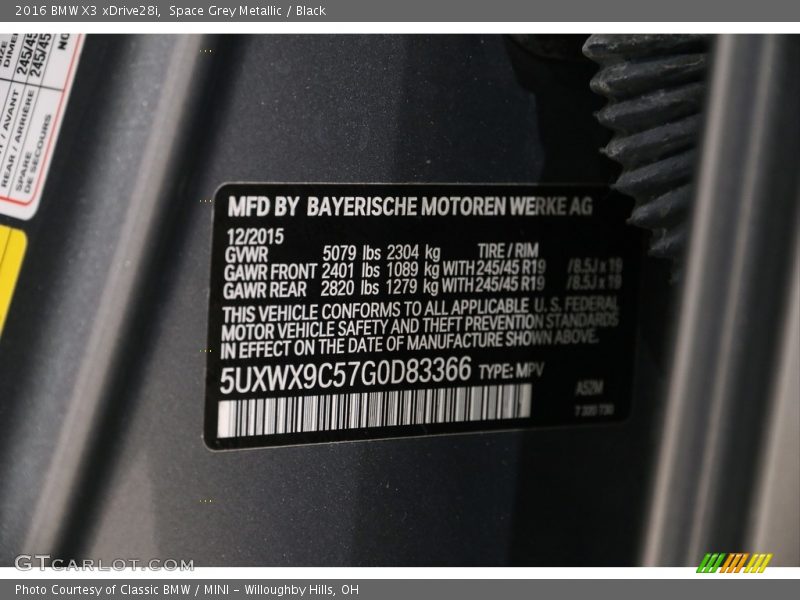 Space Grey Metallic / Black 2016 BMW X3 xDrive28i