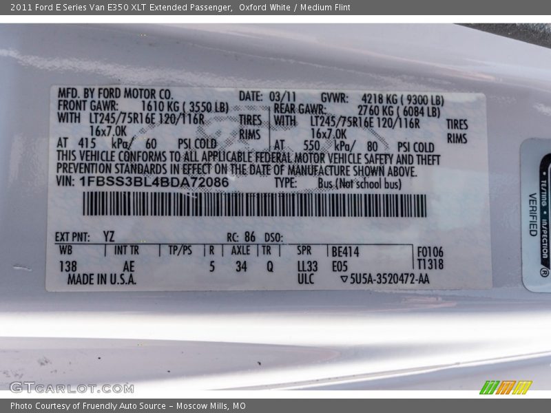 Oxford White / Medium Flint 2011 Ford E Series Van E350 XLT Extended Passenger