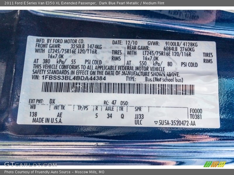Dark Blue Pearl Metallic / Medium Flint 2011 Ford E Series Van E350 XL Extended Passenger