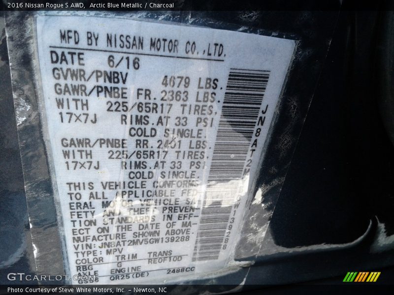 Arctic Blue Metallic / Charcoal 2016 Nissan Rogue S AWD