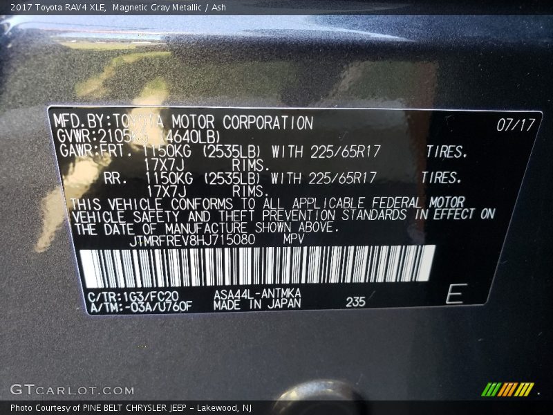 Magnetic Gray Metallic / Ash 2017 Toyota RAV4 XLE