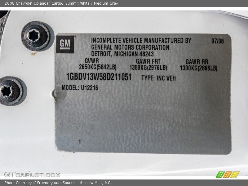 Summit White / Medium Gray 2008 Chevrolet Uplander Cargo