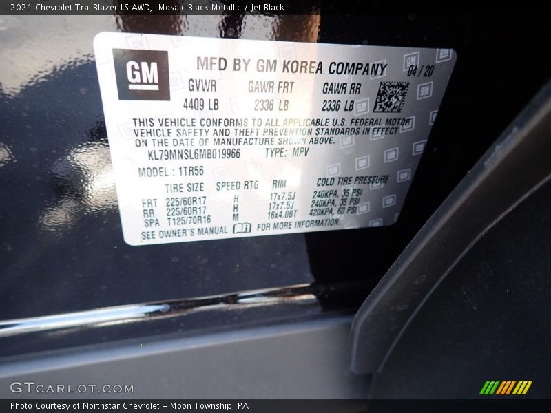Mosaic Black Metallic / Jet Black 2021 Chevrolet TrailBlazer LS AWD