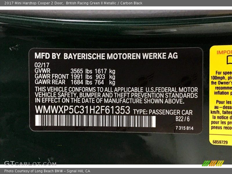 British Racing Green II Metallic / Carbon Black 2017 Mini Hardtop Cooper 2 Door