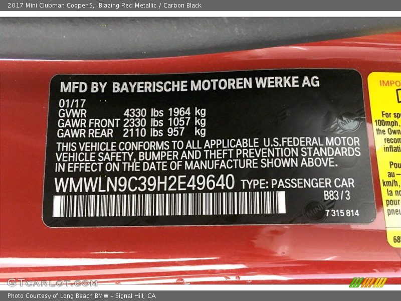 Blazing Red Metallic / Carbon Black 2017 Mini Clubman Cooper S