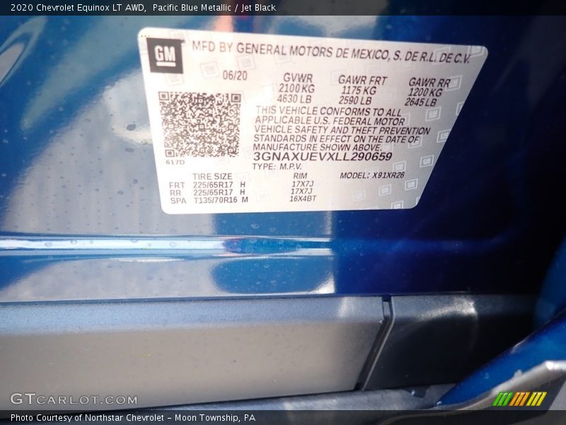 Pacific Blue Metallic / Jet Black 2020 Chevrolet Equinox LT AWD