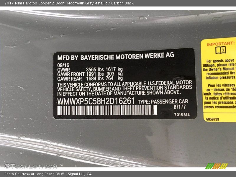 Moonwalk Grey Metallic / Carbon Black 2017 Mini Hardtop Cooper 2 Door