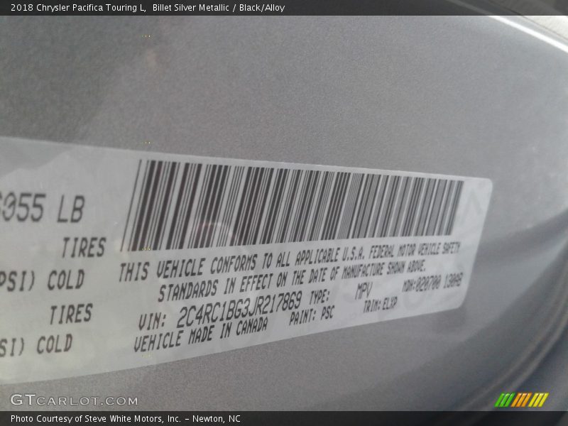 Billet Silver Metallic / Black/Alloy 2018 Chrysler Pacifica Touring L