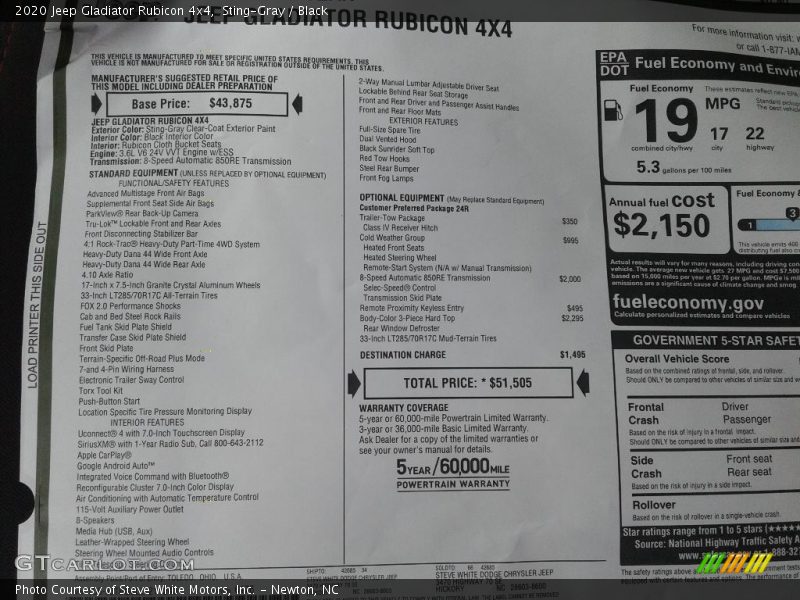 Sting-Gray / Black 2020 Jeep Gladiator Rubicon 4x4