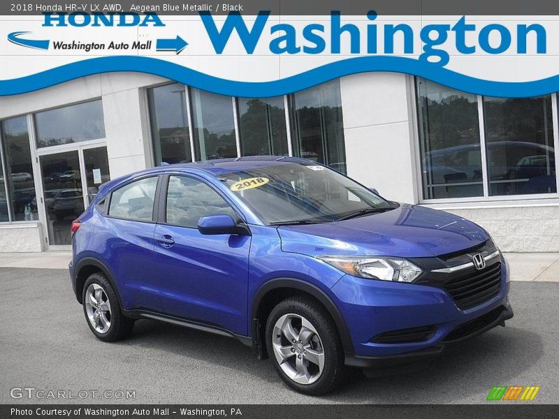 Aegean Blue Metallic / Black 2018 Honda HR-V LX AWD