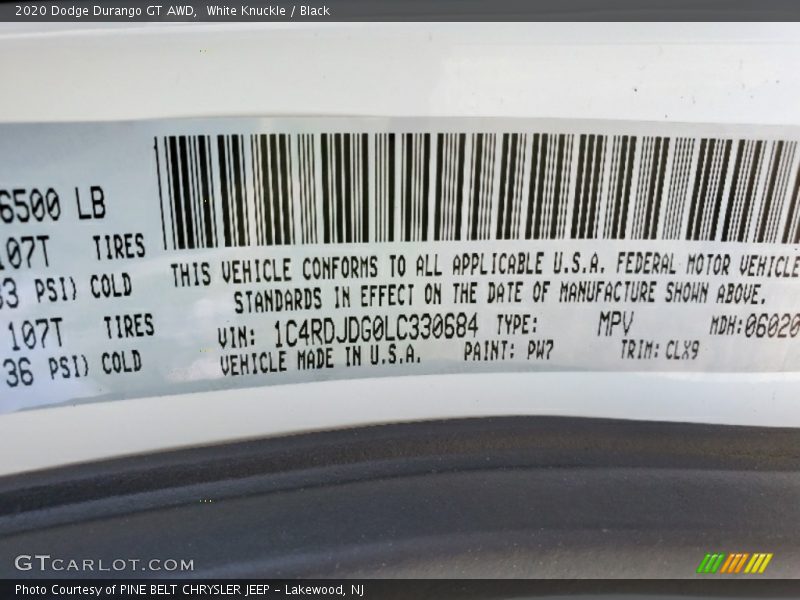White Knuckle / Black 2020 Dodge Durango GT AWD