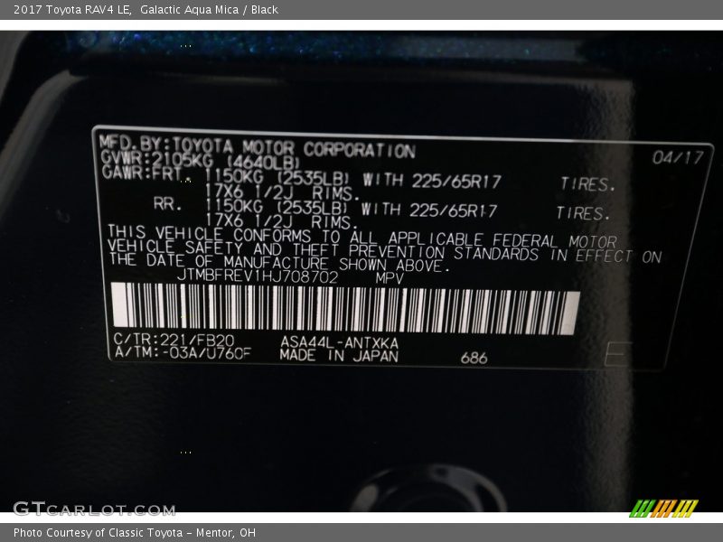 Galactic Aqua Mica / Black 2017 Toyota RAV4 LE