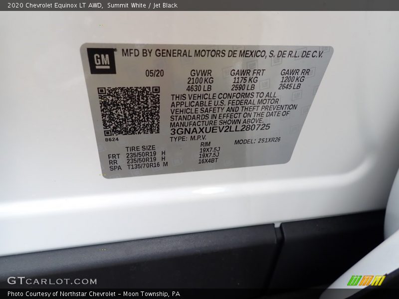 Summit White / Jet Black 2020 Chevrolet Equinox LT AWD