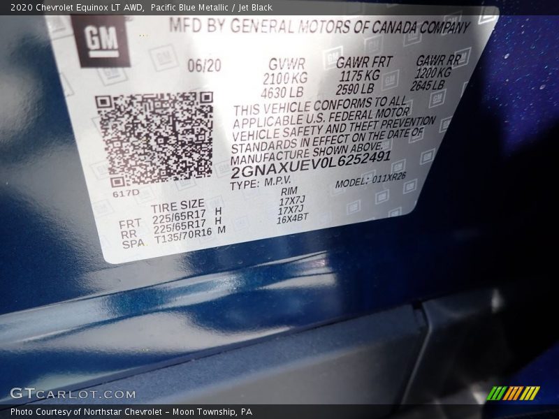 Pacific Blue Metallic / Jet Black 2020 Chevrolet Equinox LT AWD