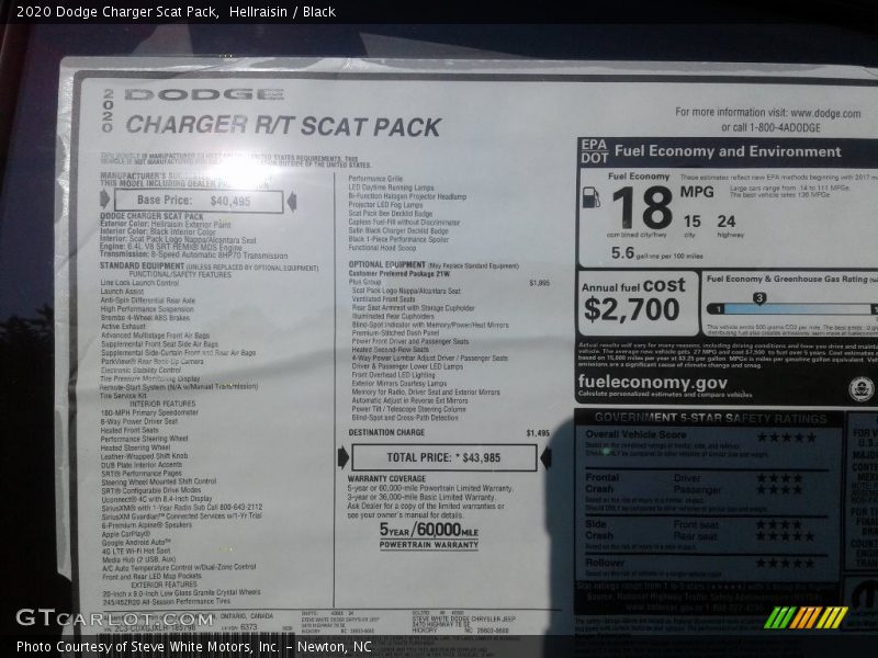 Hellraisin / Black 2020 Dodge Charger Scat Pack